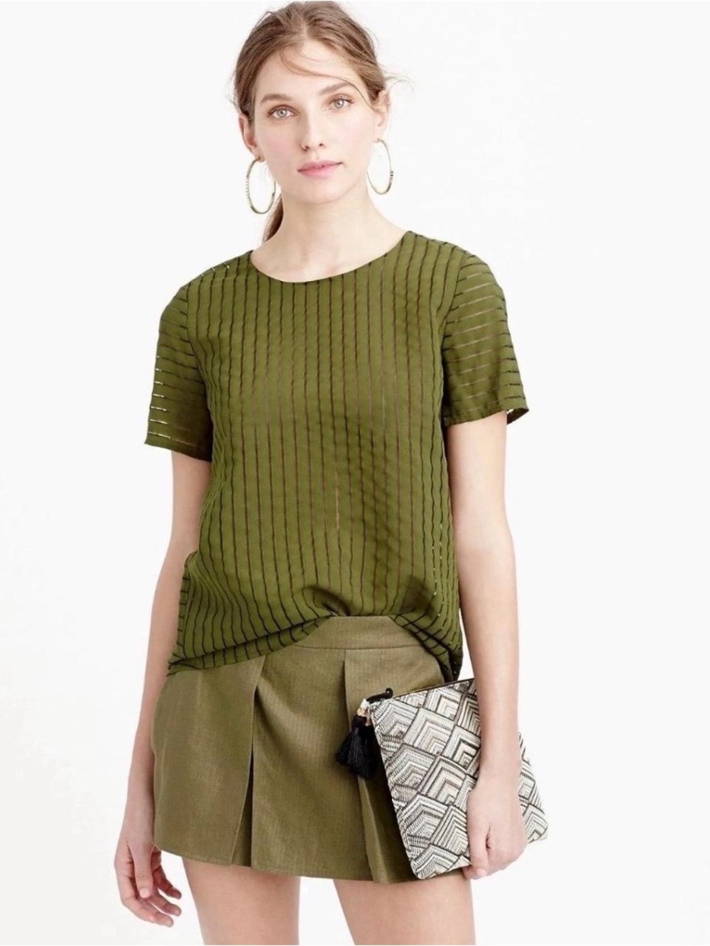 J.crew sheer vertical stripe green top